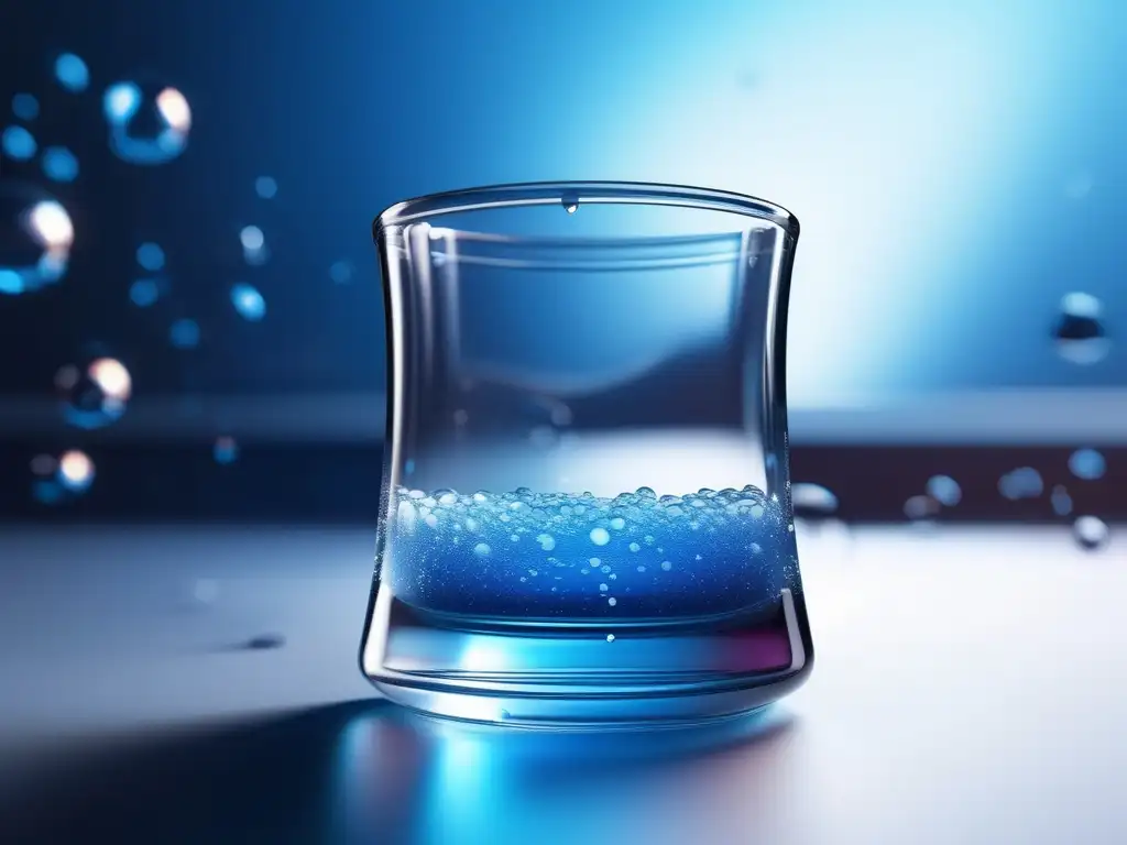 Pasos para ser un profesional en química: beaker de vidrio lleno de líquido azul vibrante en macrofotografía