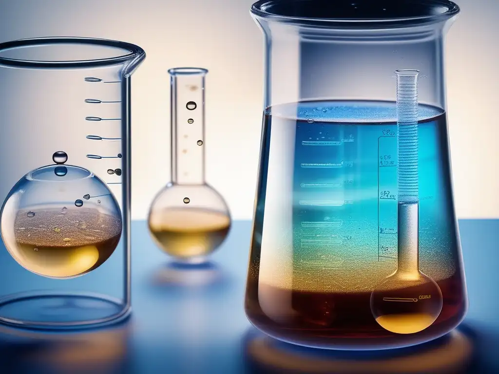 Impacto alquimia moderna: beaker transmutación, reacción química, instrumentos científicos, detalles precisos