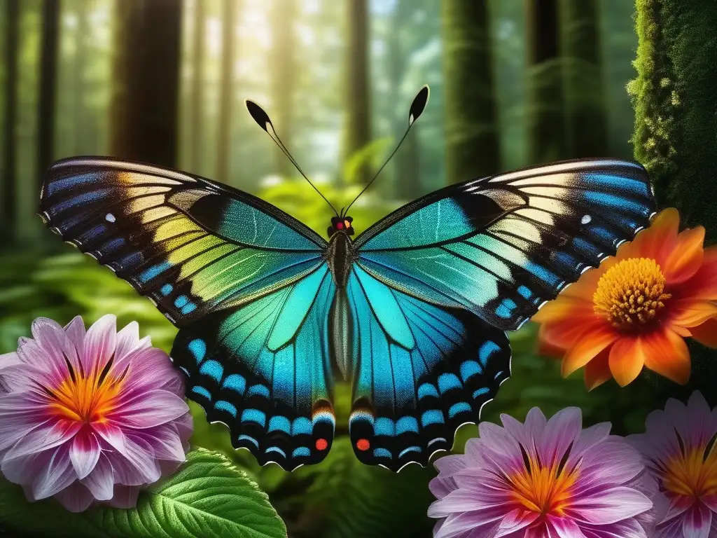 Impacto ambiental de la industria química en exuberante bosque con mariposa y flores