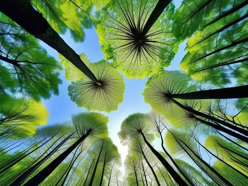 Impacto ambiental de la industria química en un exuberante bosque verde con cielo azul, destacando biodiversidad y necesidad de protección