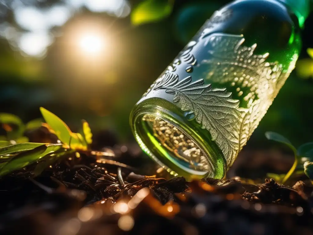 Botella plástica descomponiéndose en ambiente natural - Innovaciones reciclaje plásticos biodegradables