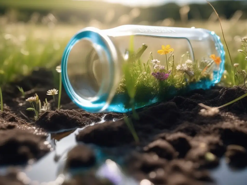 Botella biodegradable en descomposición: Impacto ambiental de los bioplásticos