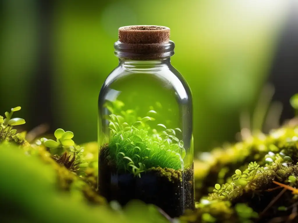 Impacto ambiental del plástico: moss en botella de plástico verde