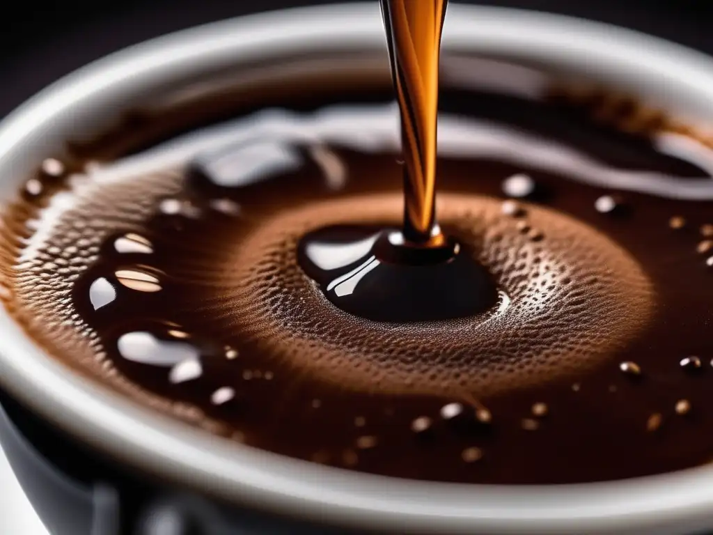 Detalle exquisito de una taza de café recién hecho, con química orgánica en el aroma y sabor