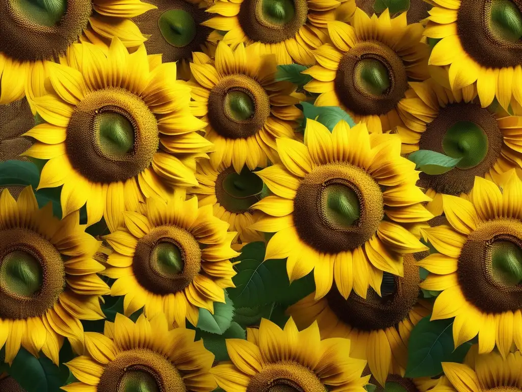 Detalle impresionante de un campo de girasoles vibrantes y exuberantes, representación visual de cosméticos sostenibles y respetuosos medio ambiente