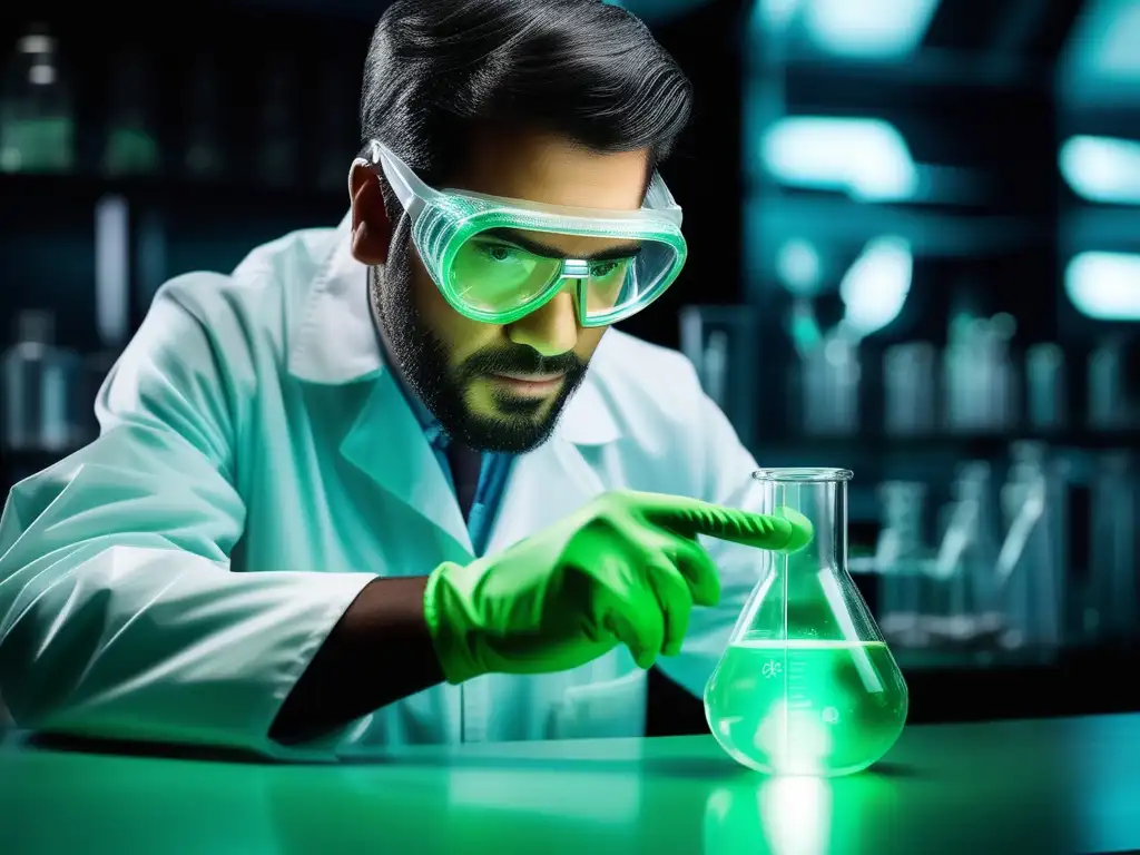 Científico en laboratorio con innovaciones en química verde petroquímica