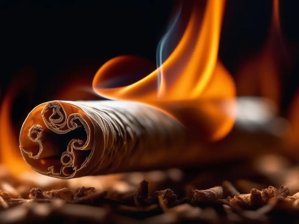 Químicos tóxicos en cigarrillos: imagen detallada en 8k de un cigarrillo encendido con humo