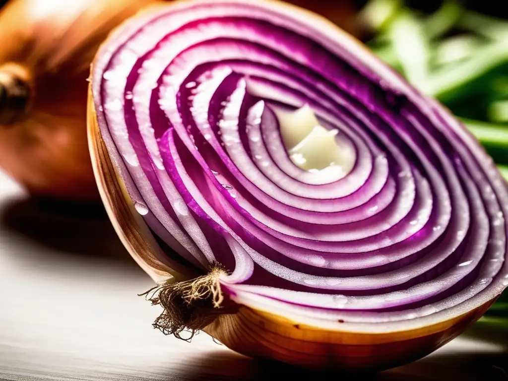 Reacciones químicas en la cocina: cebolla fresca a punto de ser cortada-