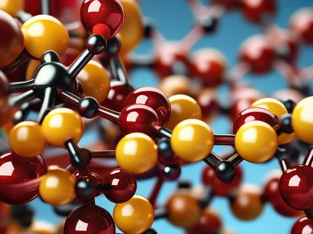 Importancia Química Orgánica: macro imagen química detallada, vibrantes colores y texturas, moléculas y estructura molecular