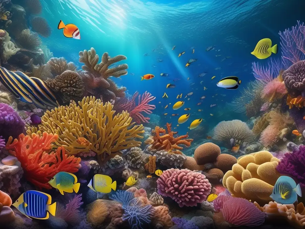 Detalles vibrantes del ecosistema de arrecifes de coral y su impacto ambiental por la energía oceánica