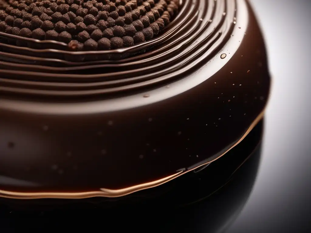 Detalle 8k de un trufa de chocolate perfectamente esférica, con capa brillante de chocolate oscuro