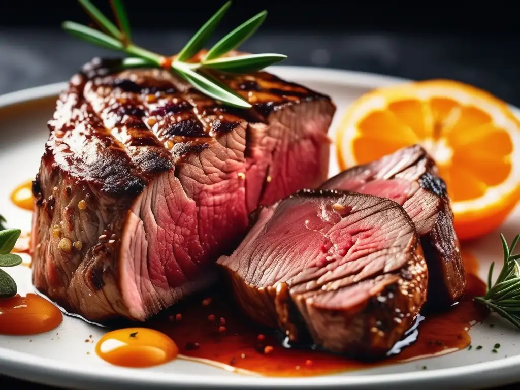 Delicioso filete marinado con colores vibrantes y texturas exquisitas - Ácidos para ablandar carne