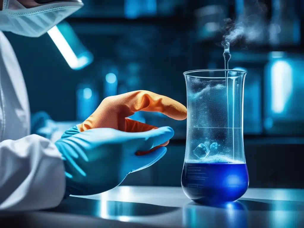 Procesos de descontaminación química eficientes: manos sosteniendo beaker azul líquido vibrante