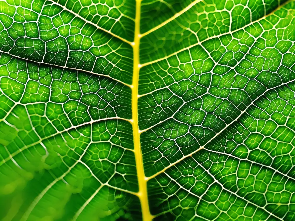 Detalles microscópicos de una hoja verde muestran descubrimientos químicos sostenibles para el futuro