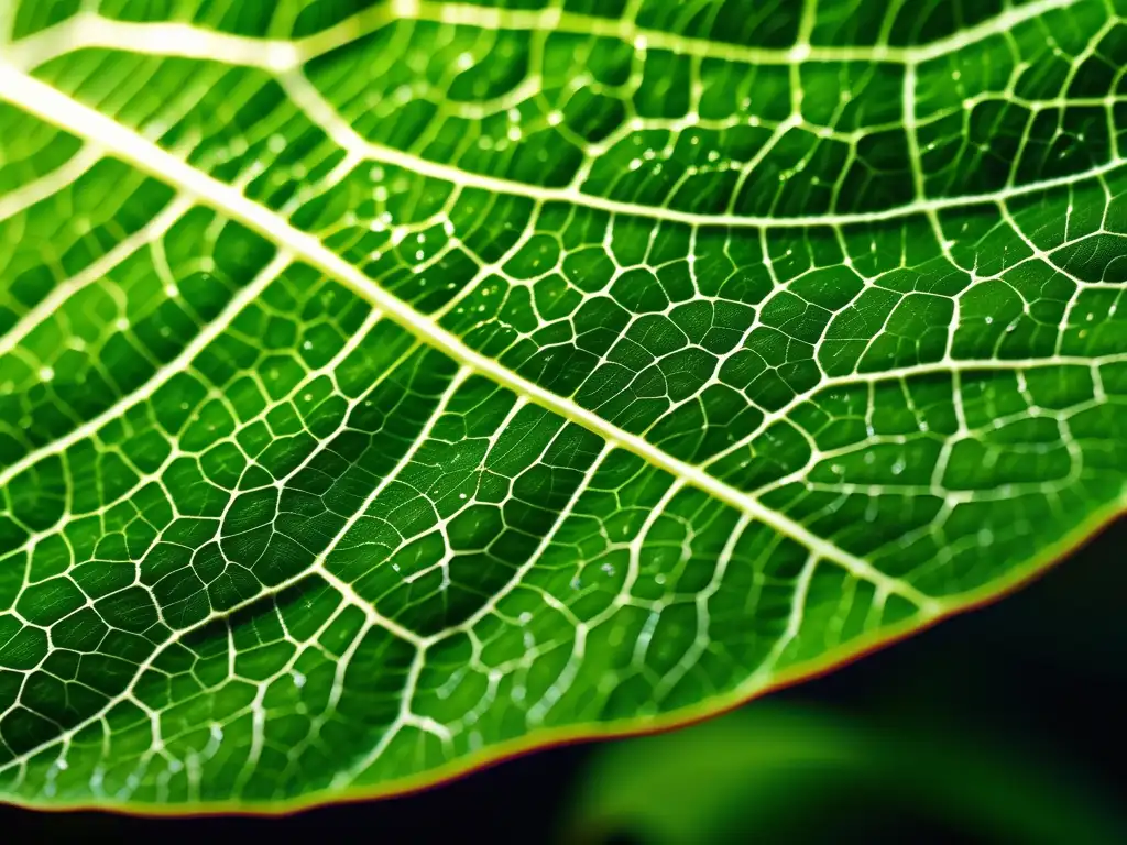 Hoja verde: Detalles intrincados, luz solar, gotas de agua - Química verde: Impacto y procesos