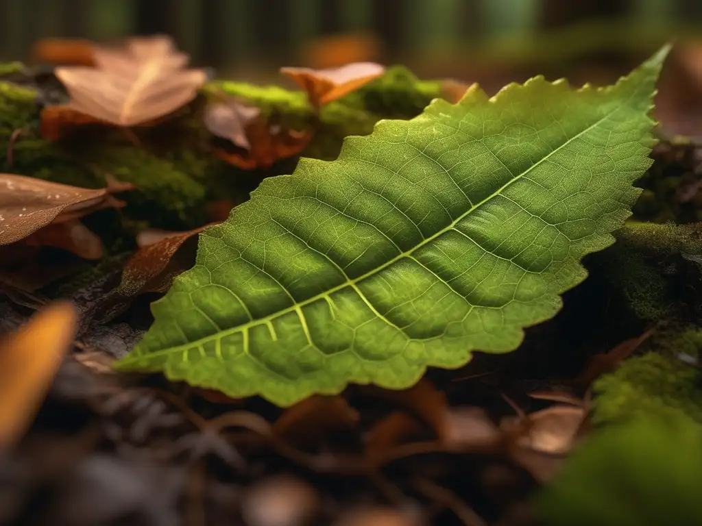 Hoja en descomposición resalta belleza y biodegradabilidad en 'Beneficios de los polímeros biodegradables'