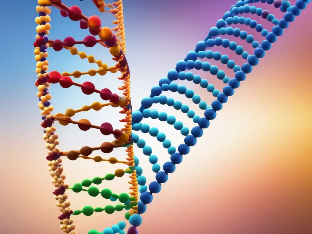 Impacto de la estructura del ADN: imagen detallada de la doble hélice con nucleótidos y bases resaltadas, destacando sus enlaces y estabilidad