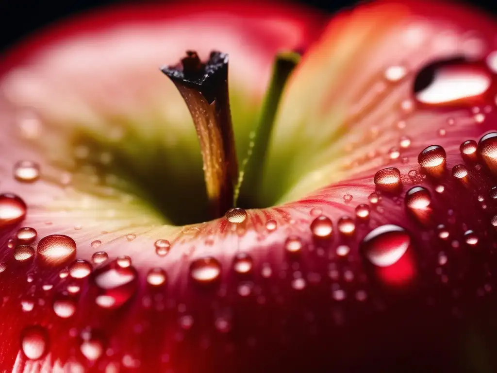 Imagen detallada de una rodaja de manzana roja con gotas de agua, resaltando riesgos de metales pesados en alimentos