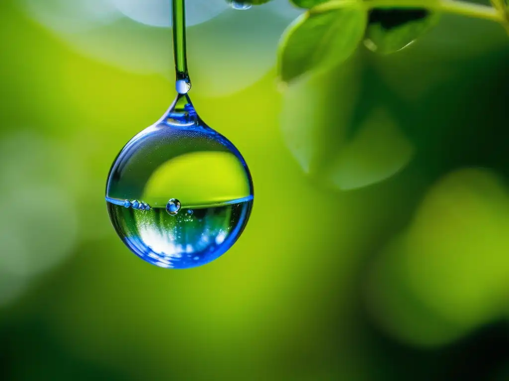 Gota azul de agua en un entorno natural - Problemas ambientales de la química cosmética