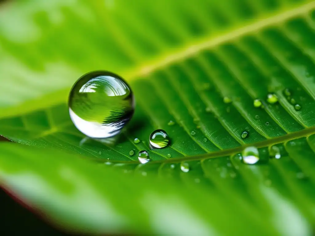 Impacto industria química: gota agua en hoja verde