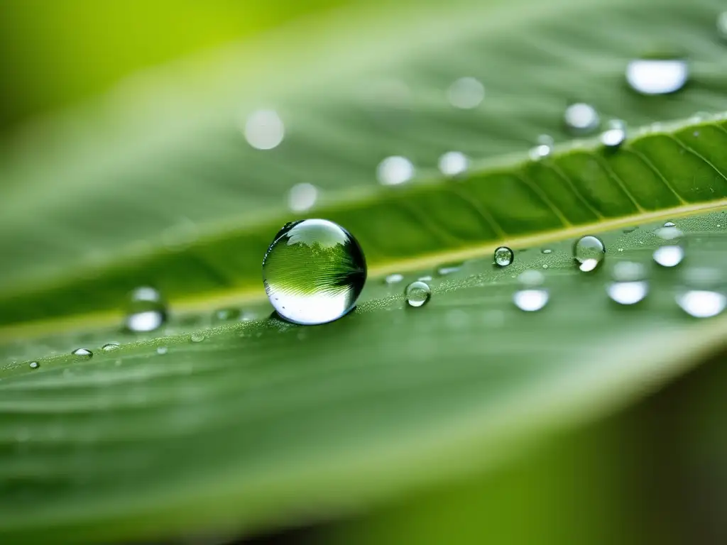 Impacto ambiental de químicos belleza: gota de agua en hoja verde