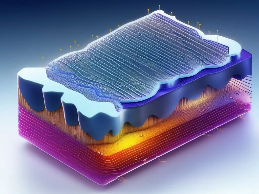 Impacto de la electroquímica en el mundo moderno: celda electroquímica avanzada con detalles macro y nano, destacando su estructura y rendimiento