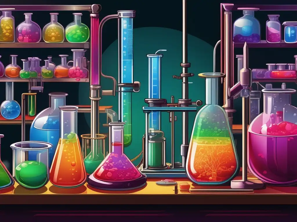 Escena detallada de laboratorio con instrumentos científicos y equipo de química