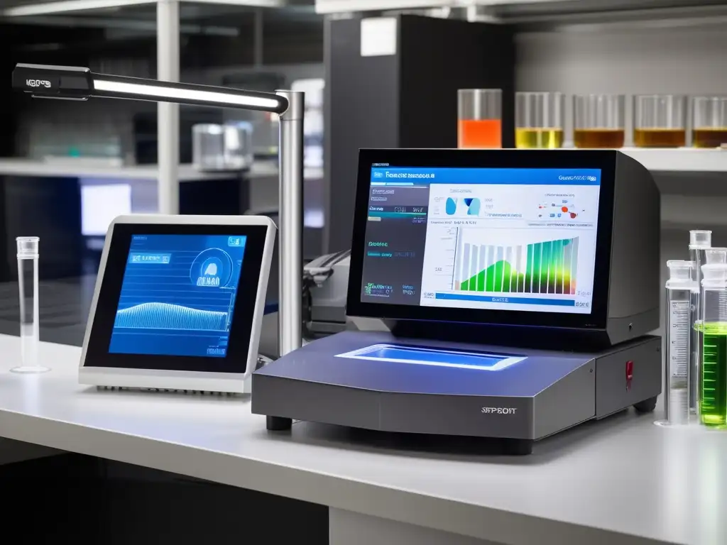 Espectroscopia UVVisible para química analítica: Avances en instrumento de alta tecnología, con interfaz táctil, espectro colorido y precisión