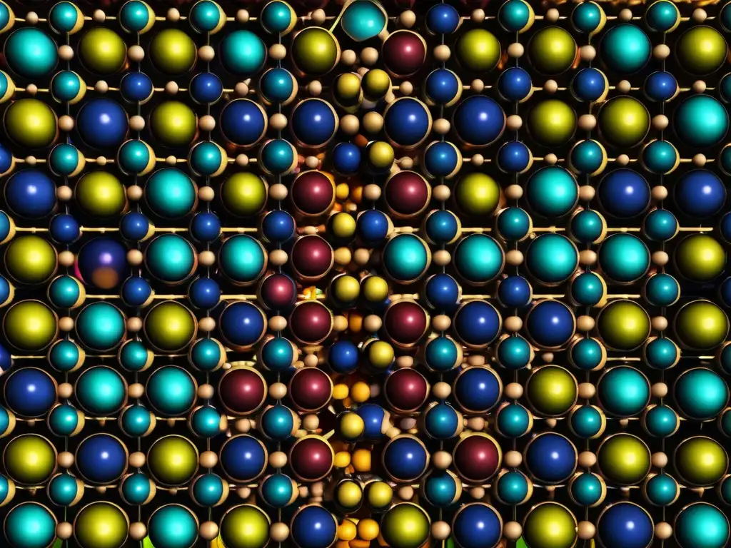 Descubrimientos en química no metales: estructura detallada de un compuesto no metálico con átomos en una red cristalina