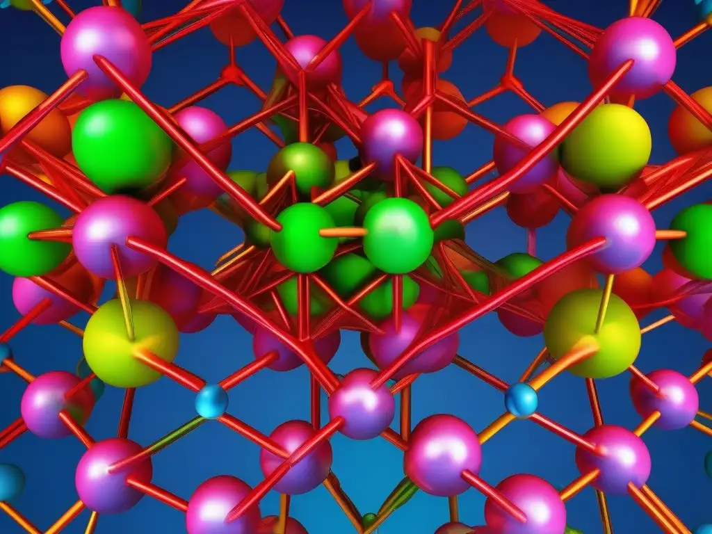 Descubrimientos en química de coordinación moderna: estructura cristalina colorida y detallada, mostrando belleza y complejidad