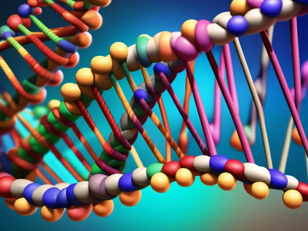 Importancia ácidos nucleicos química vida: Estructura detallada ADN, colores vibrantes, base nitrogenada, información genética