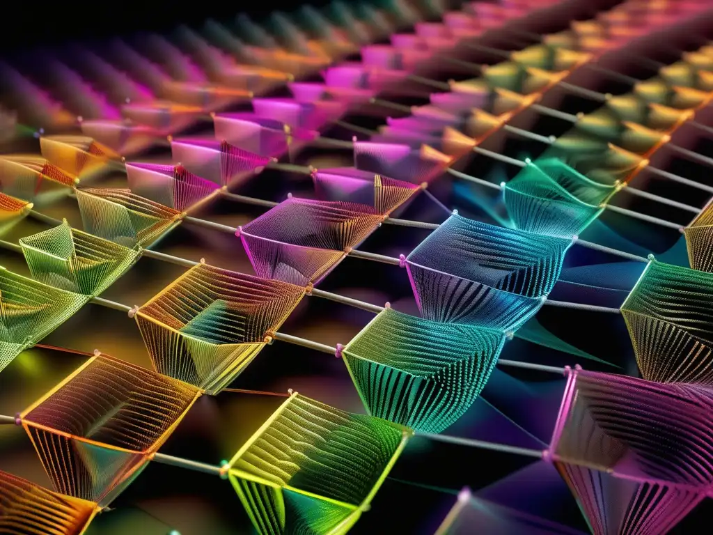 Funcionamiento de los materiales fotónicos: estructura cristalina detallada con patrones intrincados y colores vibrantes