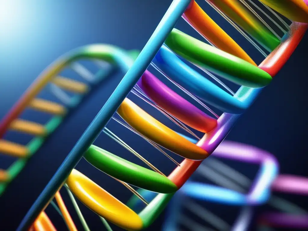 Importancia ácidos nucleicos: imagen detallada de una doble hélice de ADN, resaltando estructura molecular y diversidad biológica