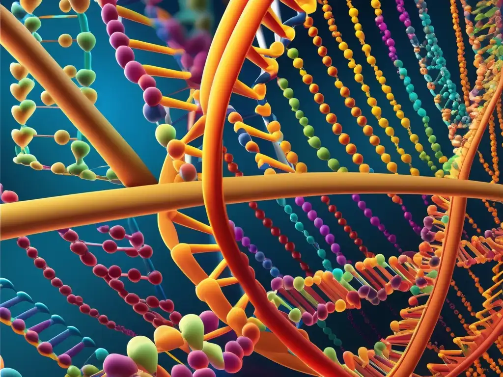 Importancia de los ácidos nucleicos en la química moderna: Imagen detallada de una molécula de ADN, mostrando su estructura de doble hélice y la diversidad química