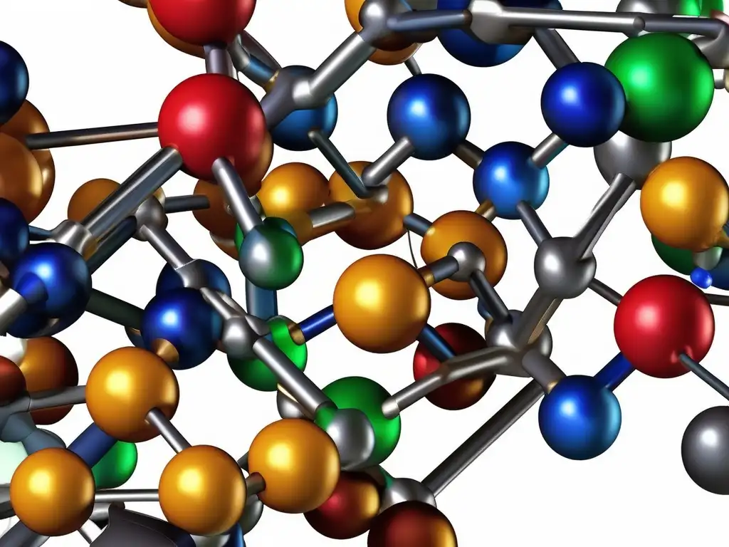 Impacto Química Orgánica: Molécula detallada, estructura, interacciones, átomos, elementos, macro, textura, fotorealismo