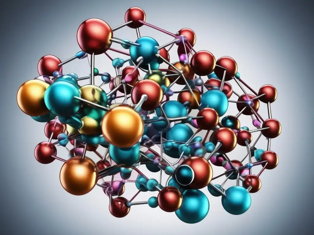 Estructura compuestos orgánicos detallada con riqueza de colores, precisión científica y enfoque en características únicas