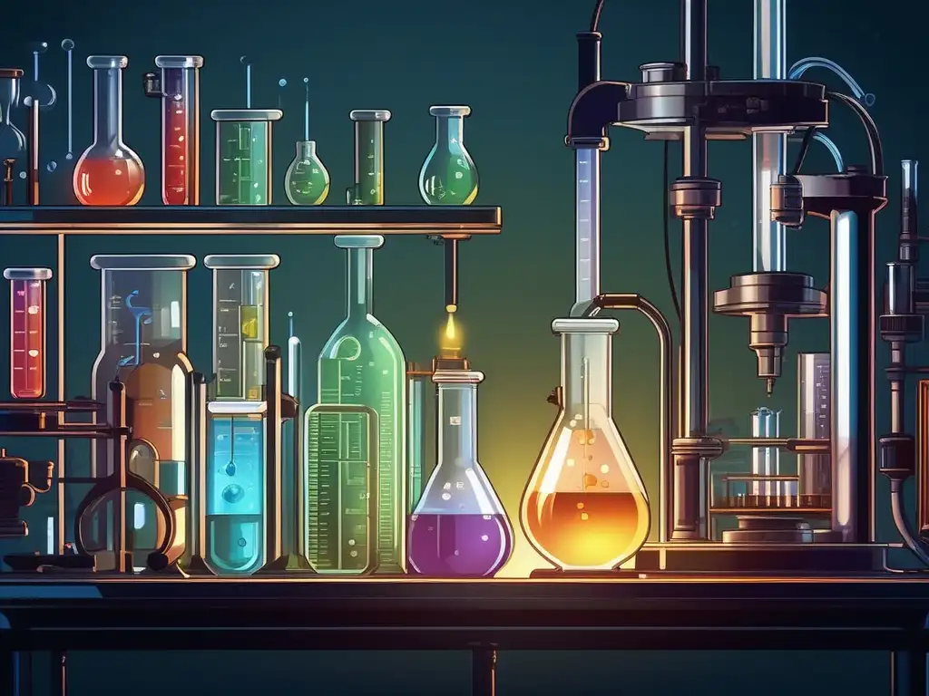 Transformación industria química sostenible: Laboratorio con científico sosteniendo tubo de ensayo rodeado de equipo avanzado