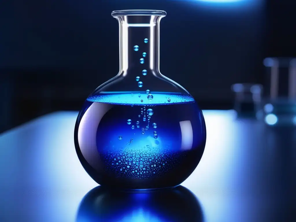 Flasco de laboratorio con líquido azul resplandeciente - Impacto de la evolución industrial química