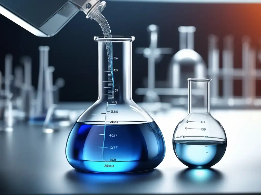 Importancia de la formación en química: Imagen de una probeta con líquido azul, simbolizando el aprendizaje continuo y la exploración científica