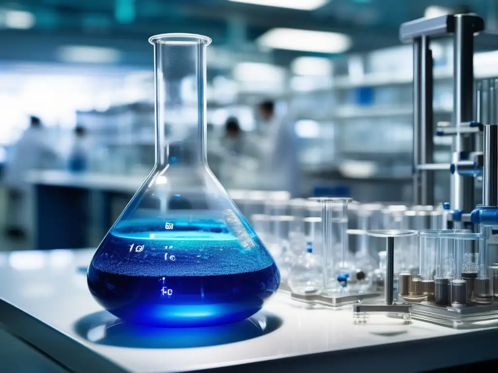 Química y petroquímica: el fascinante mundo de la reacción química y la pureza del líquido azul en el matraz