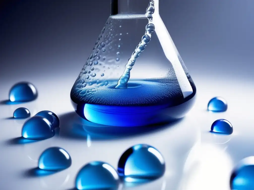 Impacto de la química en la Ilustración: líquido azul vibrante en frasco de laboratorio