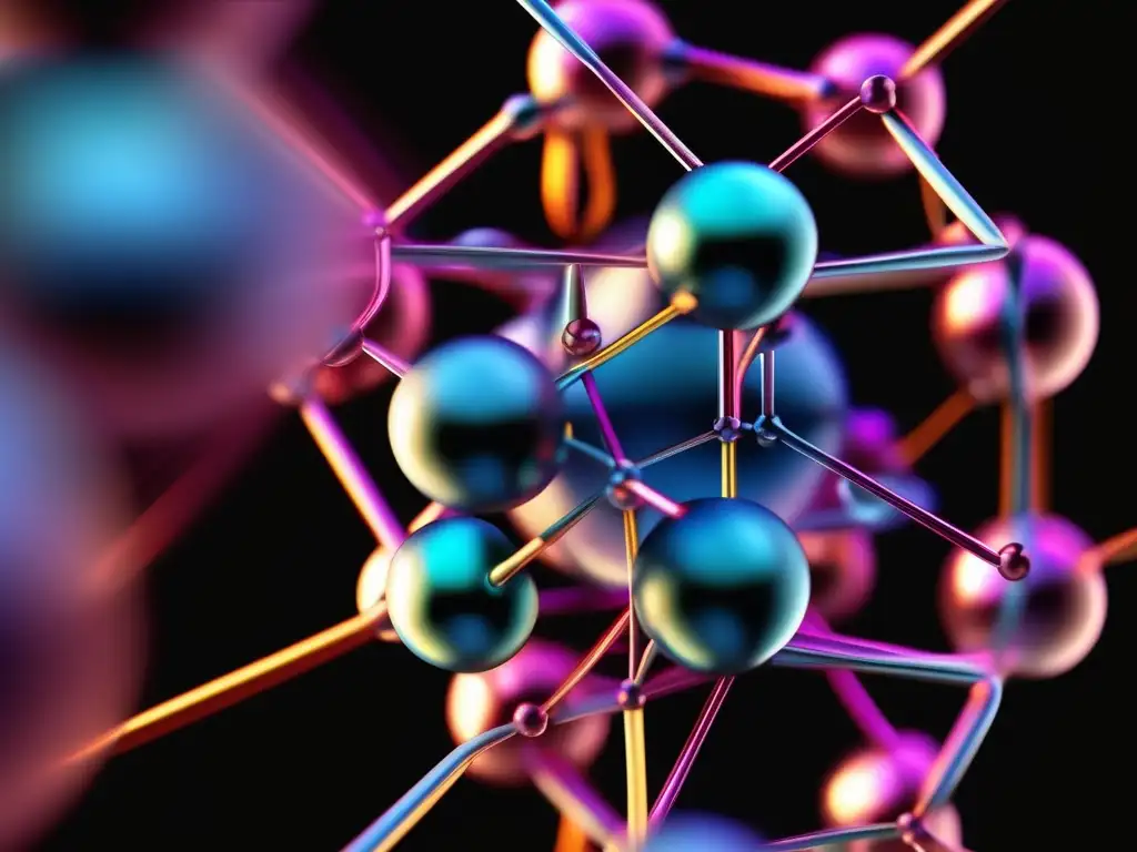 Importancia de los no metales en la industria moderna: macroimagen detallada de un compuesto no metálico a nivel atómico, mostrando la estructura de enlace y detalles de electrones y átomos