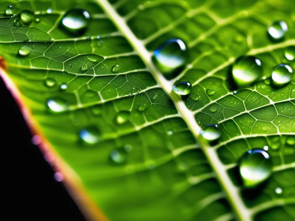 Hoja verde con gotas de rocío, simboliza energías alternativas y química ambiental