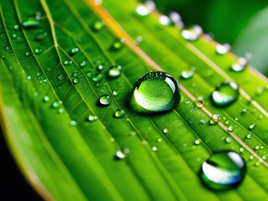 Impacto de la química en energías alternativas: hoja verde con gotas de rocío