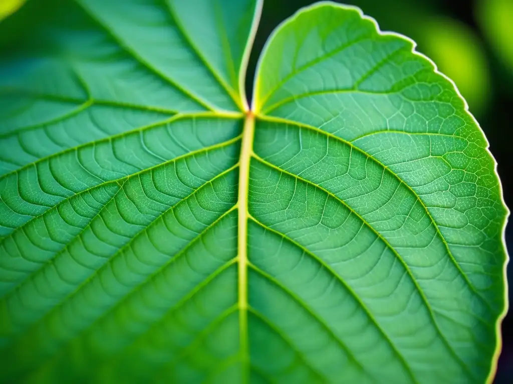 Beneficios del magnesio para la salud: Hoja verde con detalles y textura, bañada en luz natural