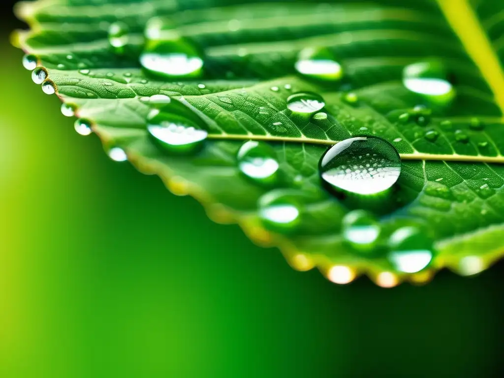 Hoja verde con gotas de rocío - Aplicaciones reales Alcanos Alquenos Alquinos