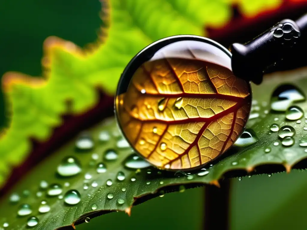 Avances en química para salvar el planeta: gota de agua en una hoja, macrofotografía