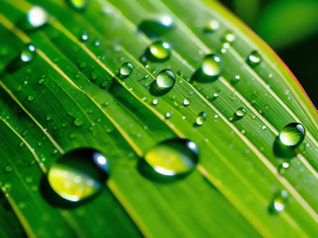 Hoja verde con gotas de agua: Impacto de la química atmosférica