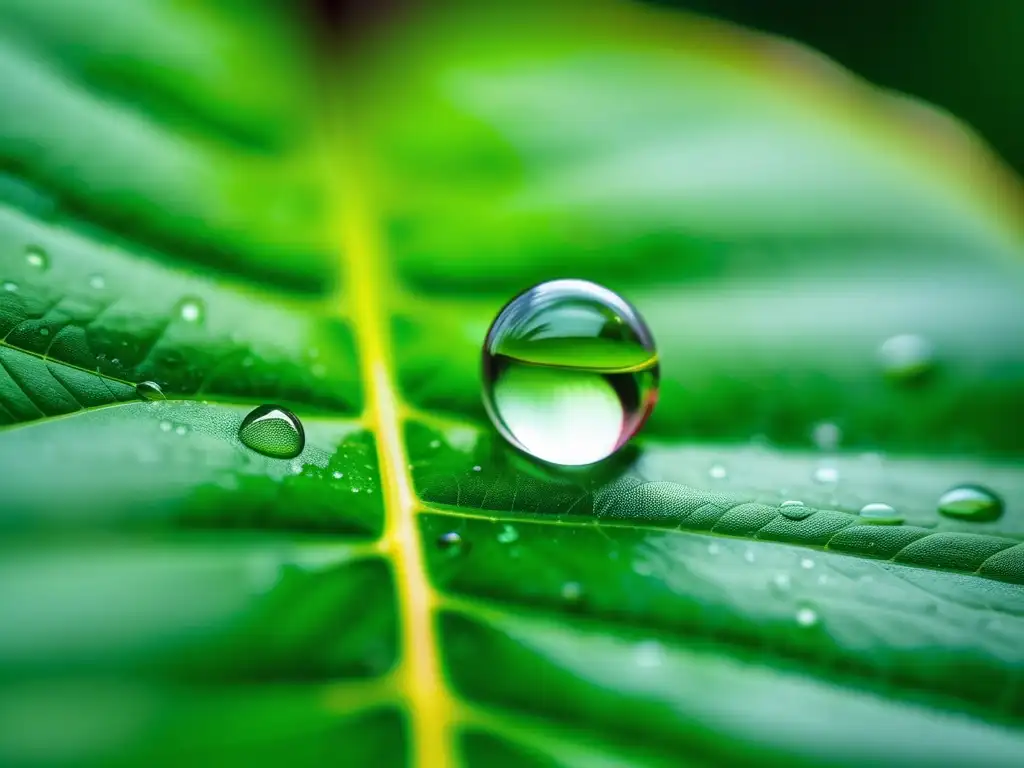 Descubrimientos químicos ambientales revolucionarios en imagen de gota de agua cristalina en hoja verde