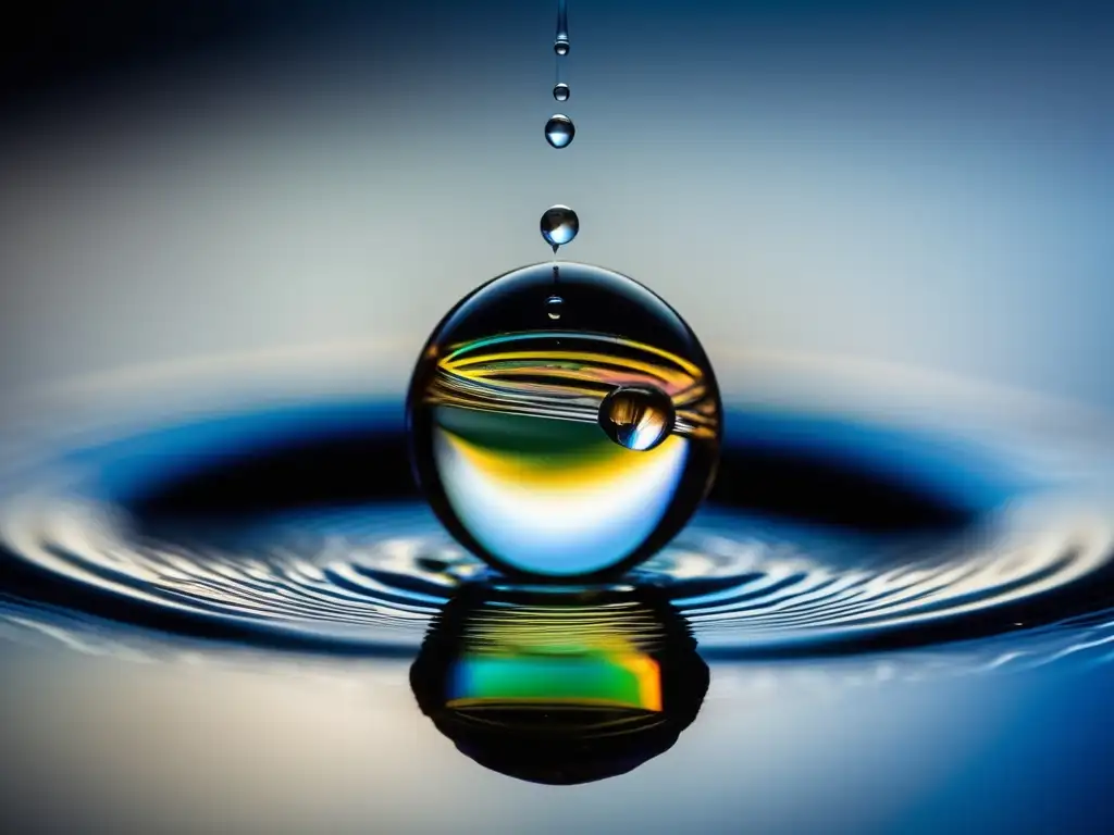 Gota de agua esférica reflejando paisaje verde: Sostenibilidad en la petroquímica (+clave)